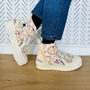 ⭐Converse Chuck 70 Plus Hi 10 Womens Shoes Beige Floral Paisley Sneakers A08172C